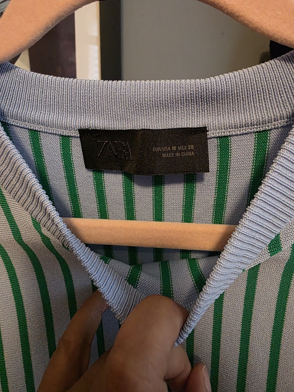 Zara Knit Blue & Green Striped Sweater Size Medium | Lightweight Crewneck - Picture 3 of 7